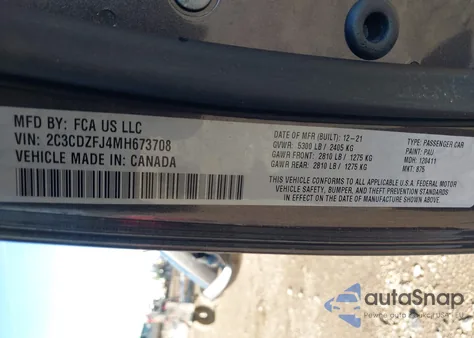 2021 Dodge Challenger R/T Scat Pack z USA, uszkodzony, nr VIN 2C3CDZFJ4MH673708